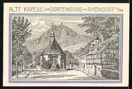 Notgeld Bad Honnef 1921, 99 Pfennig, Wappen, Alte Kapelle und Dorfeingang in Rhöndorf a. Rh.