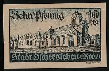 Notgeld Oschersleben (Bode) 1921, 10 Pfennig, Teilansicht, Wappen