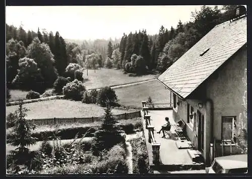 AK Weissenborn / Mühltal, Gasthof Schweizerhaus, Bes.: Martha und Milo Barus