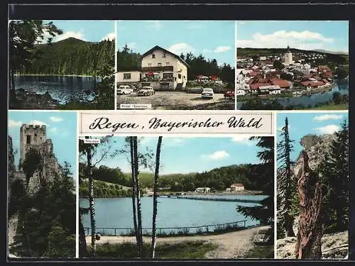 AK Regen, Hotel Seerose, Stausee, Ortspartien