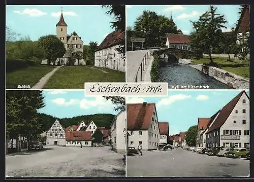 AK Eschenbach / Mittelfranken, Schloss, Idyll am Hirschbach, zwei Strassenpartien