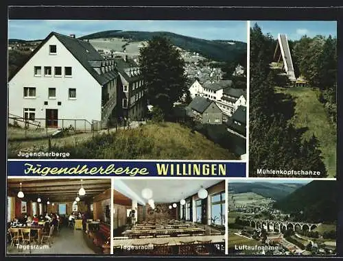 AK Willingen / Waldeck, Jugendherberge, Tagesraum, Mühlenkopfschanze, Fliegeraufnahme