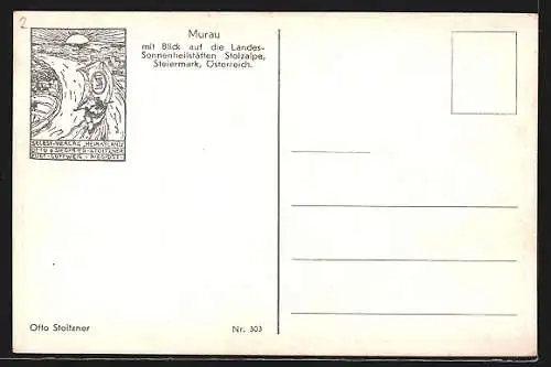 Künstler-AK Murau, Totale mit Landessonnenheilstätten Stolzalpe