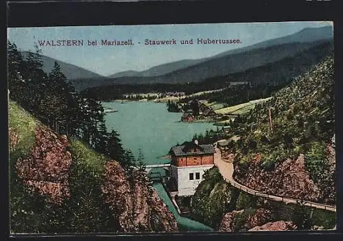 AK Mariazell, Stauwerk und Hubertussee Walstern aus der Vogelschau