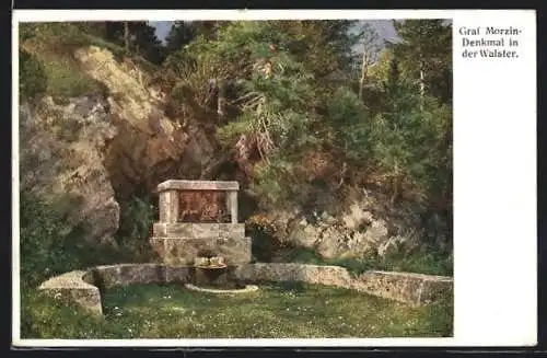 AK Mariazell, Graf Morzin-Denkmal in der Walster