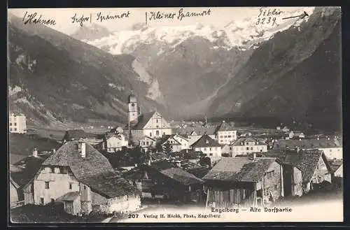 AK Engelberg, Alte Dorfpartie vor Bergkulisse