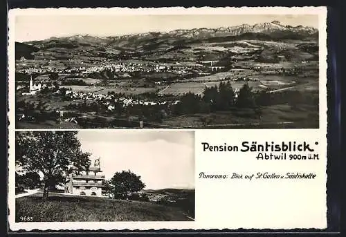 AK Abtwil, Pension Säntisblick mit Blick auf St. Gallen und Säntiskette