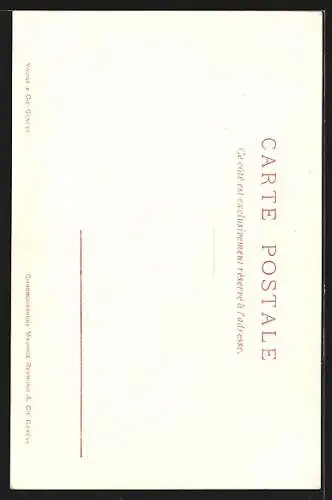 Lithographie Brienz, Uferpartie mit Boot