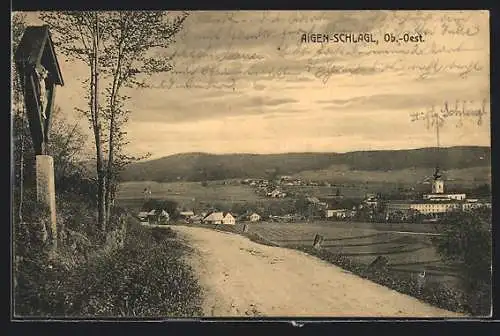 AK Aigen-Schlägl, Ortsansicht mit Kirche