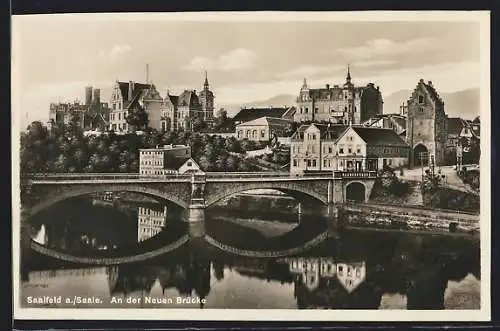 AK Saalfeld / Saale, Teilansicht an der neuen Brücke