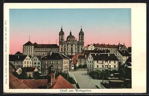 Goldfenster-AK Weingarten / Württ., Ortspartie mit leuchtenden Fenstern