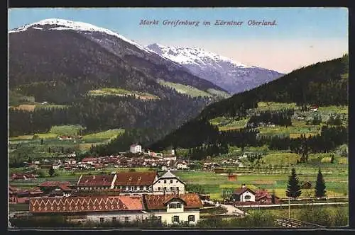 AK Greifenburg im Kärntner Oberland, Teilansicht mit Bergen