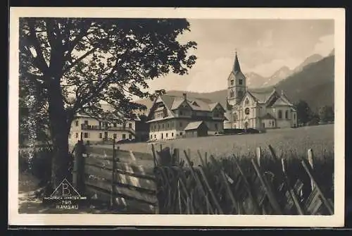 AK Ramsau am Dachstein, Ortsansicht mit Kirche und Hotel Ramsauhof