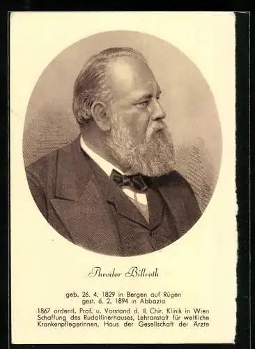 AK Theodor Billroth, Professor der chirurgischen Klinik in Wien