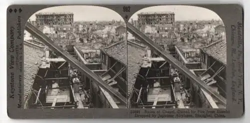 Stereo-Fotografie Keystone View Co., Meadville, Ansicht Shanghai, Ruins of Chapel, Gutted by Fire from Bombs by Japanese