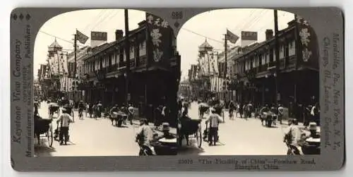 Stereo-Fotografie Keystone View Co., Meadville, Ansicht Shanghai, The Picadilly of China, Foochow Road