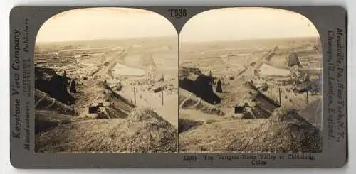 Stereo-Fotografie Keystone View Co., Meadville, Ansicht Chinkiang, The Yangtze River Valley, Eisenbahn Bau