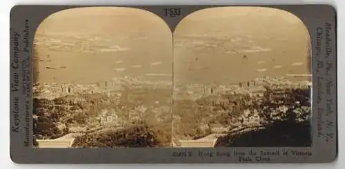 Stereo-Fotografie Keystone View Co., Meadville, Ansicht Hong Kong, view from the Summit of Victoria Peak