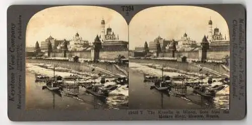 Stereo-Fotografie Keystone View Co., Meadville, Ansicht Moscow, Kremlin in Winter, seen from the Moskva River, Kreml