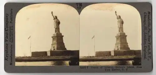 Stereo-Fotografie Keystone View Co., Meadville, Ansicht New York / NY., Statue of Liberty at Bedloe`s Island