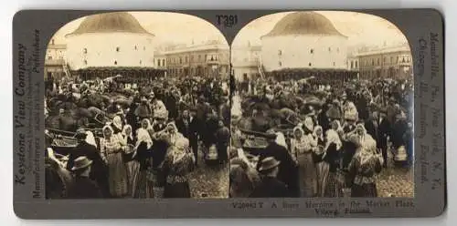 Stereo-Fotografie Keystone View Co., Meadville, Ansicht Viborg, a Busy Morning in the Markte Place, Finland
