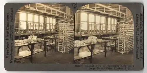Stereo-Fotografie Keystone View Co., Meadville, Ansicht Trenton / NJ., General View of Decorating Shop in Lager Pottery
