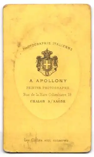 Fotografie A. Apollony, Chalon-s-Saône, Rue de la Mare Colombière, 19, Junge Dame mit zurückgebundenem Haar