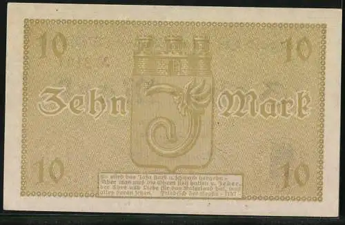 Notgeld Ahlen /Westfalen 1918, 10 Mark, Banknote mit Wappen