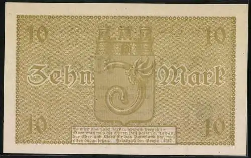 Notgeld Ahlen /Westfalen 1918, 10 Mark, Banknote mit Wappen