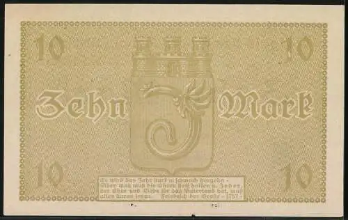 Notgeld Ahlen /Westfalen 1918, 10 Mark, Banknote mit Wappen