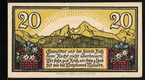 Notgeld Berchtesgaden 1920, 20 Pfennig, Bergpanorama mit Alpenblumen