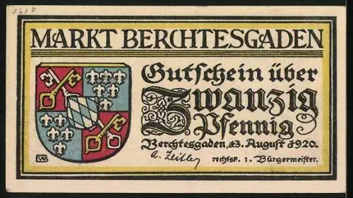 Notgeld Berchtesgaden 1920, 20 Pfennig, Bergpanorama mit Alpenblumen