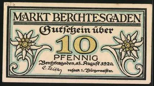 Notgeld Berchtesgaden 1920, 10 Pfennig, Bergmann