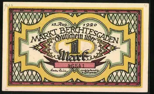 Notgeld Berchtesgaden 1920, 1 Mark, Paar in Trachtenkleidung