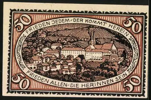 Notgeld Berchtesgaden 1920, 50 Pfennig, Teilansicht mit Kirche