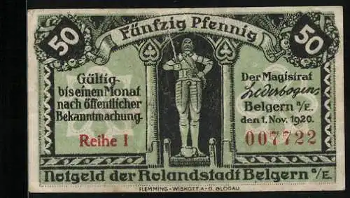 Notgeld Belgern a. E., 1920, 50 Pfennig, Roland