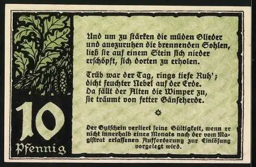 Notgeld Benneckenstein im Südhochharz 1921, 10 Pfennig, Alte Frau mit einem Korb