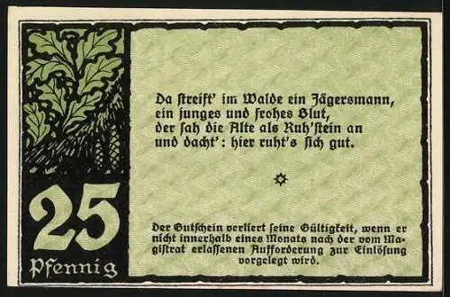 Notgeld Benneckenstein im Südhochharz 1921, 25 Pfennig, Mann mit Armbrust