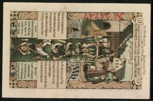 Notgeld Beckum 1918, 1 Mark, Gebäudeansicht, Wappen