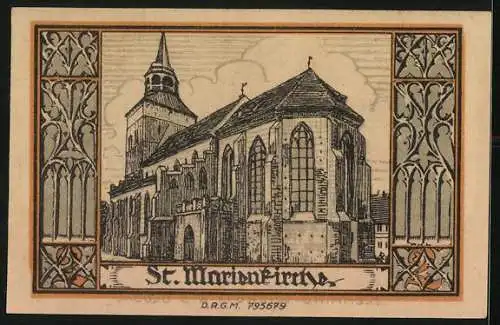Notgeld Belgard, 2 Mark, St. Marienkirche, Ritterhelm und Wappen
