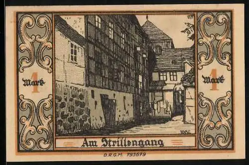 Notgeld Belgard, 1 Mark, Am Strillengang, Ritterhelm und Wappen