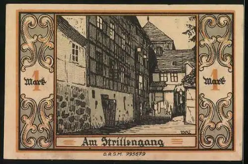 Notgeld Belgard, 1 Mark, Am Strillengang, Ritterhelm und Wappen