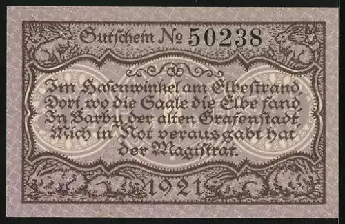 Notgeld Barby 1921, 50 Pfennig, Stadtsiegel- und Wappen