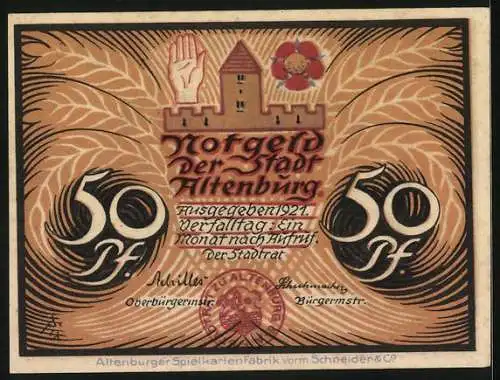 Notgeld Altenburg 1921, 50 Pfennig, Bauern in der Ernte