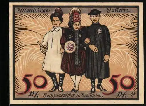 Notgeld Altenburg 1921, 50 Pfennig, Hochzeitsbitter und Brautpaar
