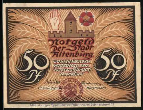 Notgeld Altenburg 1921, 50 Pfennig, Hormetjunfern im Festkleid