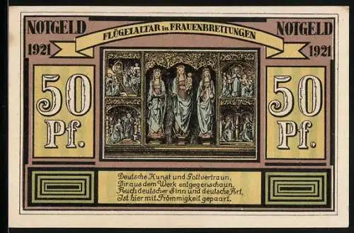 Notgeld Frauenbreitungen 1921, 50 Pfennig, Der Flügelaltar der Kirche