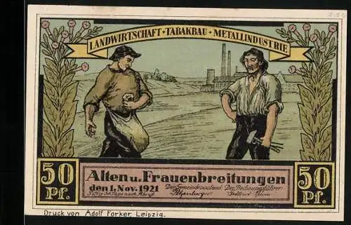 Notgeld Frauenbreitungen 1921, 50 Pfennig, Bauernhof in Altenbreitungen