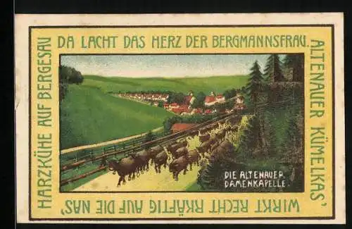 Notgeld Altenau a. Harz 1921, 75 Pfennig, Eine Kuhherde auf der Strasse