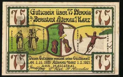 Notgeld Altenau a. Harz 1921, 75 Pfennig, Eine Kuhherde auf der Strasse